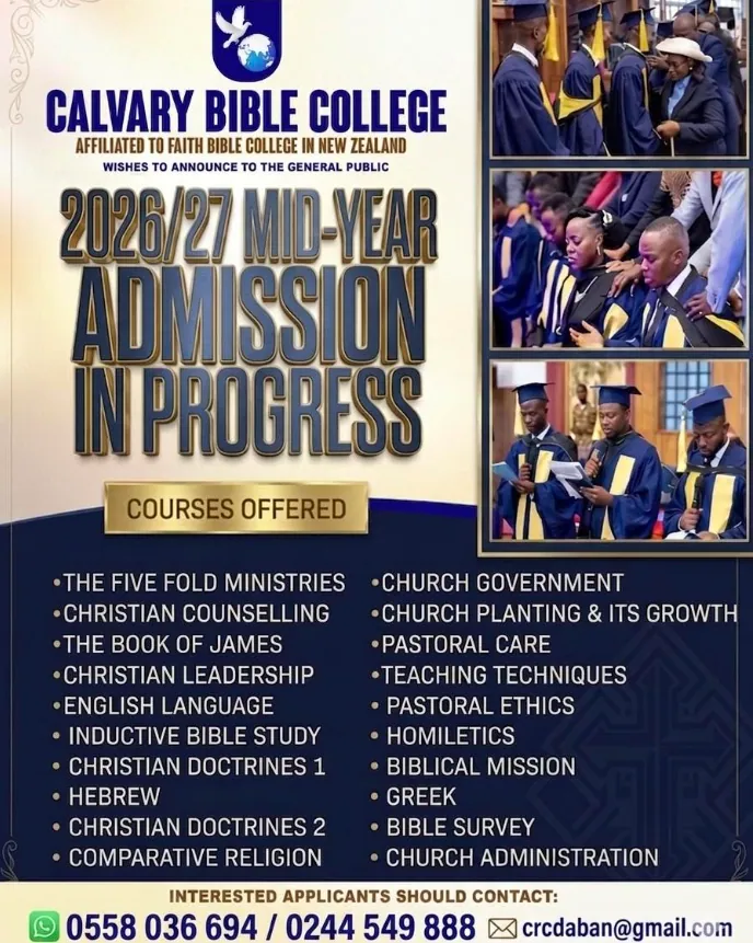 Calvary Bible College 2026/27 admission flyer