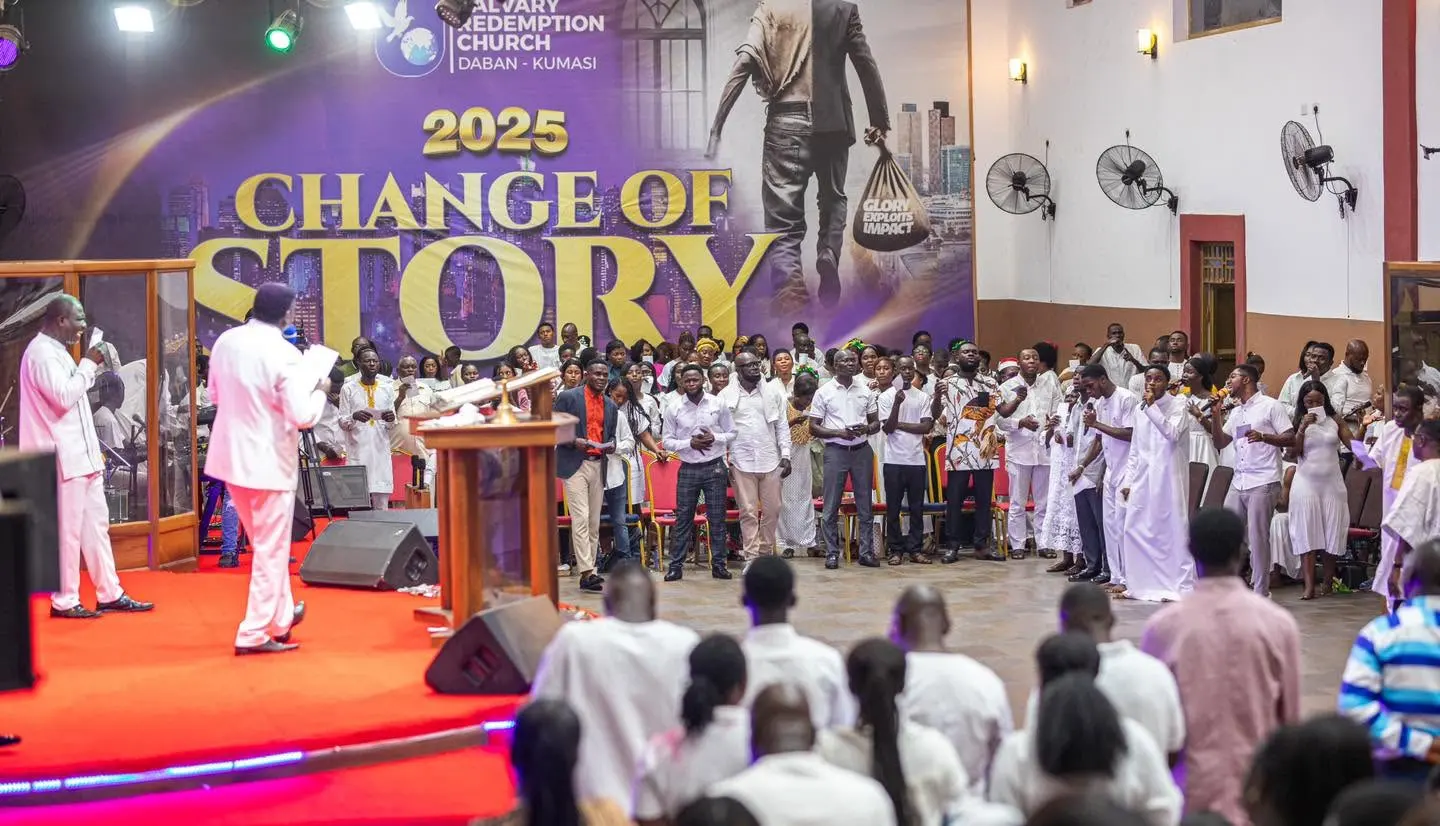The congregation in worship at the Change of Story service, Daban