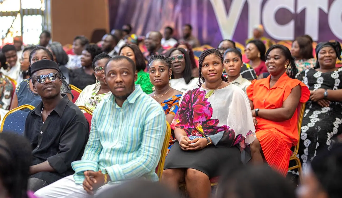 The congregation seated at the Unseen Victory service