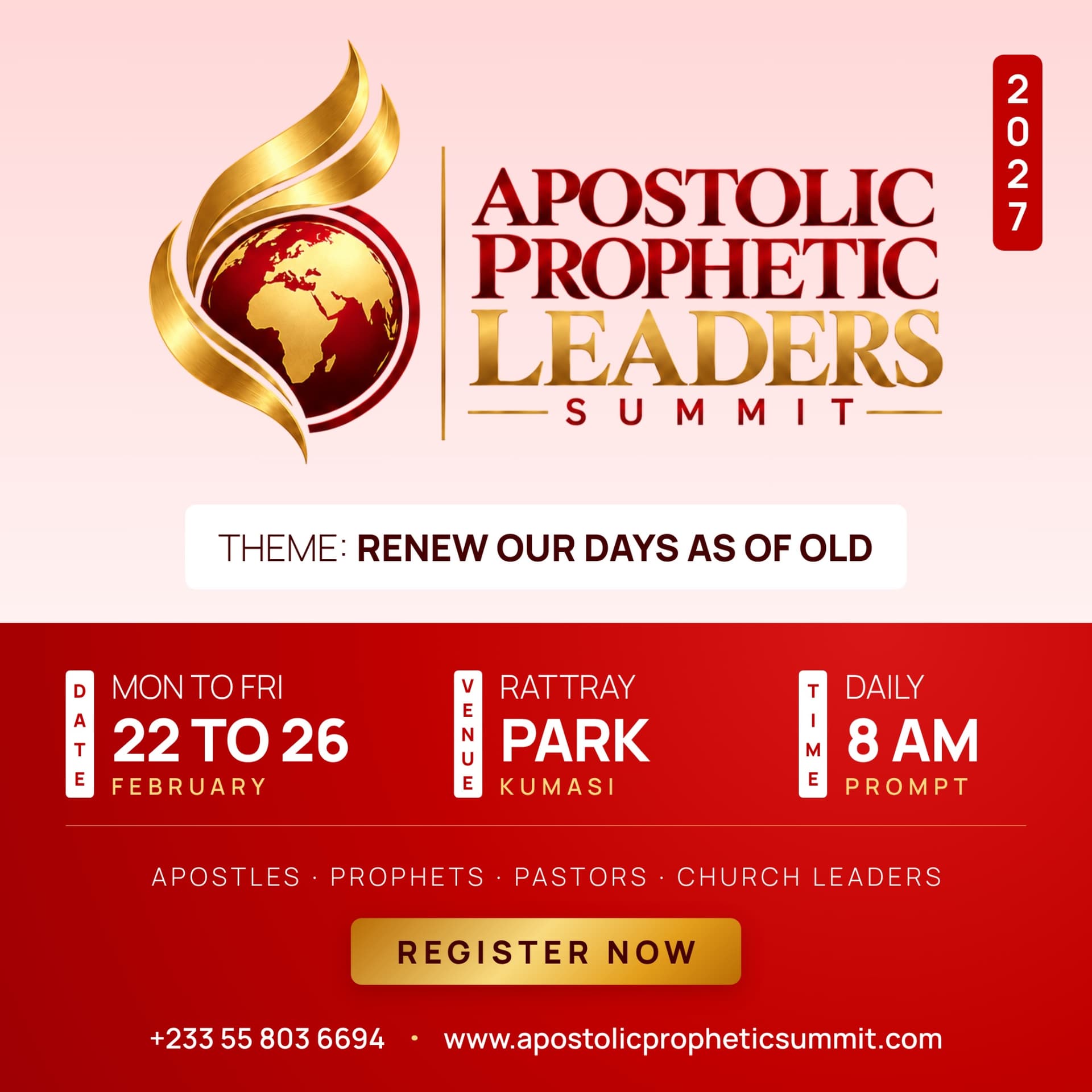 Apostolic Prophetic Leaders Summit 2027 flyer